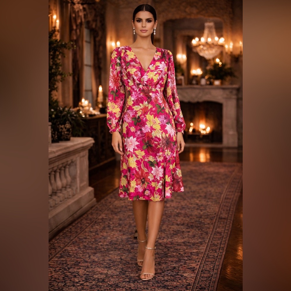 Sachin & Babi Lola Dahlia Pink Floral Midi Dress Sz‎ 0